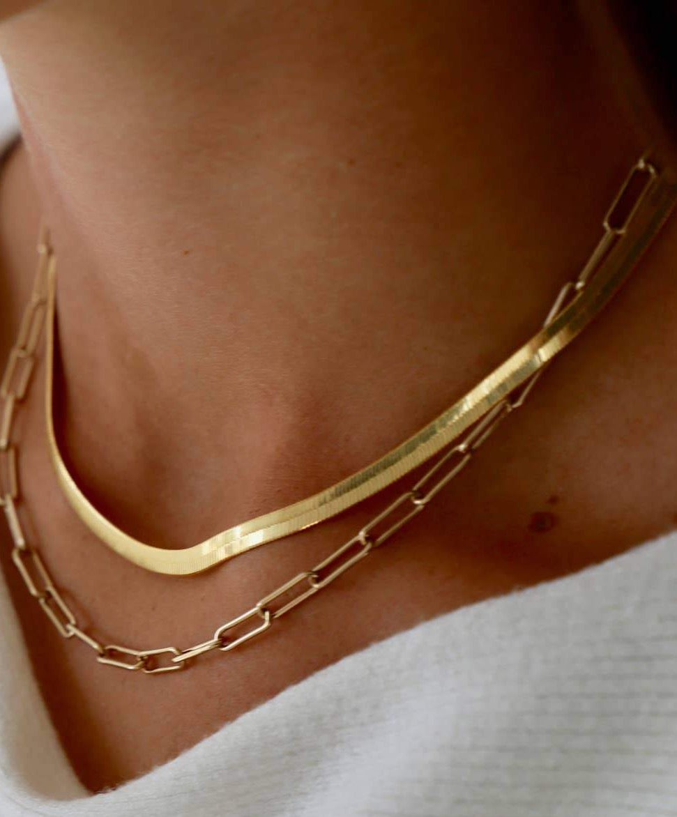 Gold Herringbone Snake Chain Necklace